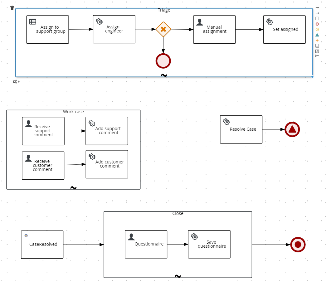 Logicdrop Fusion BPMN Workflow Editor showing a visual workflow canvas